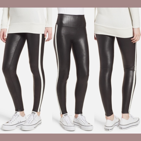 SPANX Pants - NWT $110‎ Spanx [ Small ] Side Stripe Faux Leather Leggings in Black/White